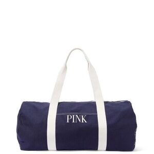 PINK Victoria's Secret Dark Blue Duffel Bag with White Straps